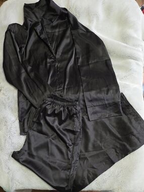 Black Satin Women's Pajama Set
